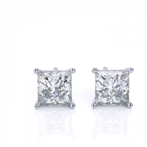 1 Carat Stud Princess Cut Diamond Earrings