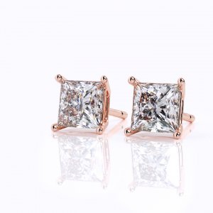 1 Carat Stud Princess Cut Diamond Earrings